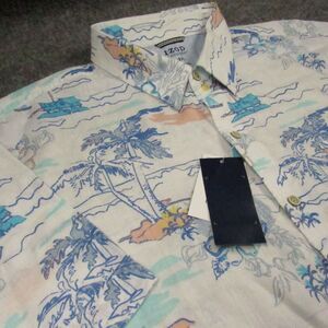 IZOD Saltwater Shirt Men XXL Dockside Chambay Print Palm Trees Tropical Hawaiian
